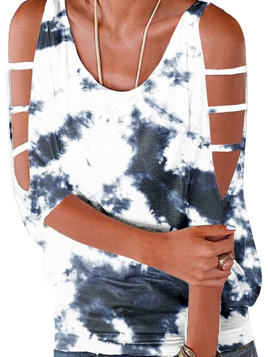 Tops - NWOT Women’s Cold-Shoulder Top 3/4 Sleeve - Blue & White Coquette Girl Festival